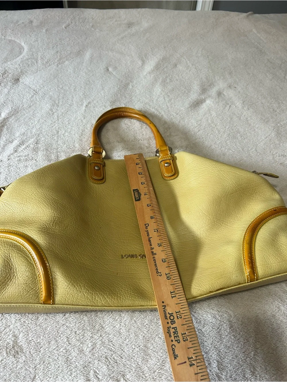 Louis Quatorze Satchel Square Grain Leather Designer Bag Pale Yellow Top Handle